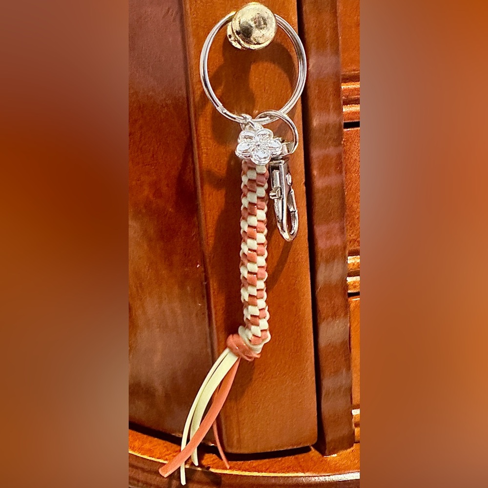 Braided Floral Keychain with Silver Clip
